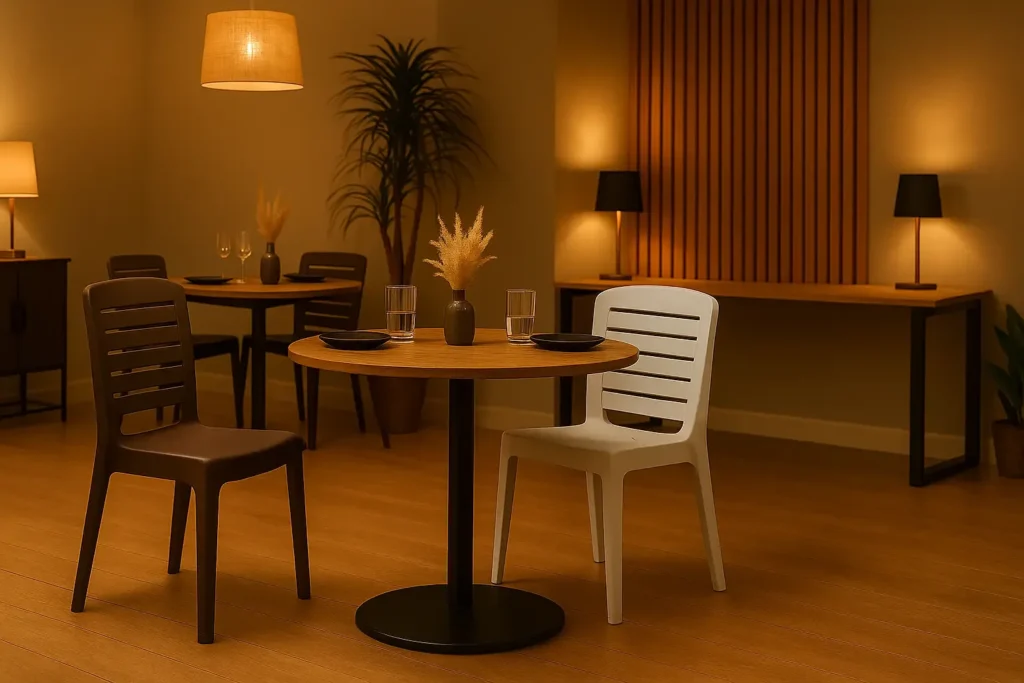 میز پلاستیکی 4 نفره با کیفیت بالا، قابل استفاده در فضای داخلی و بیرونی