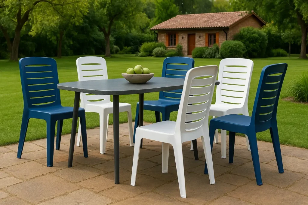 صندلی پلاستیکی باغی رنگی با طراحی راحت و سبک برای تراس و باغ