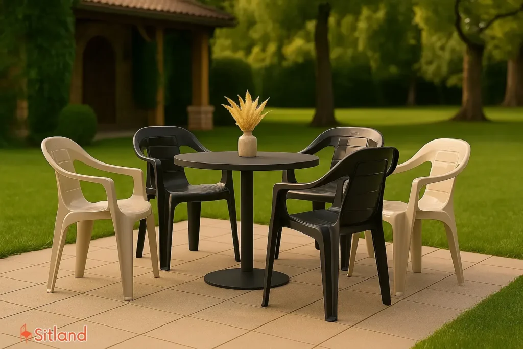 صندلی پلاستیکی دسته‌دار بادوام مناسب حیاط، باغ و بالکن