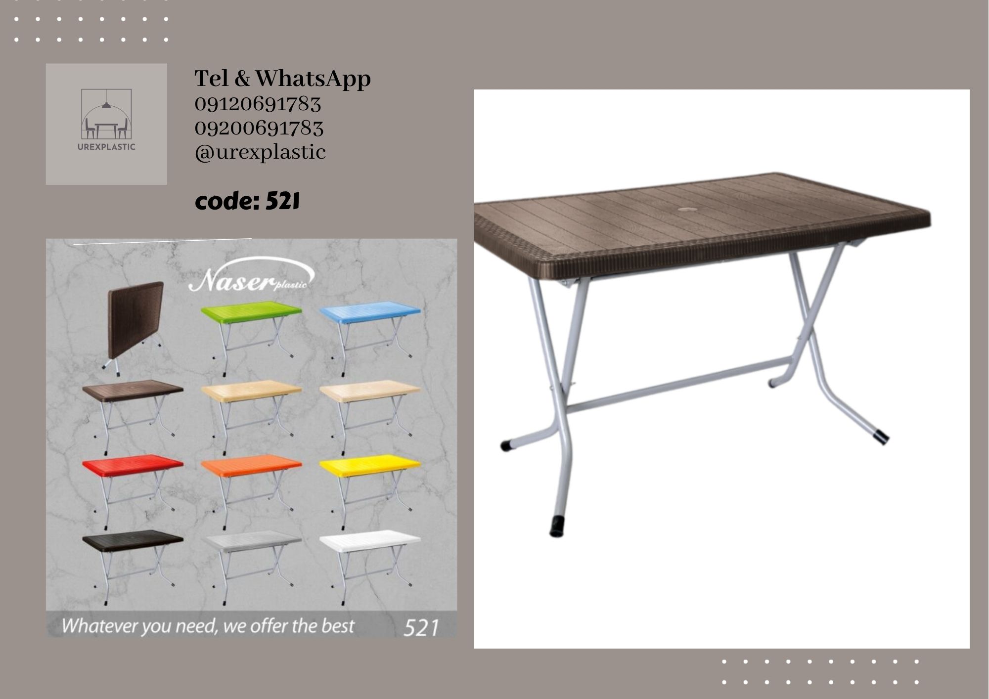 میز پلاستیکی تاشو سبک با پایه‌های محکم، مناسب استفاده در فضای باز و داخل منزل